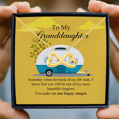Alternative view of To My Granddaughter I Know You Make Me One Happy Camper Infinity Heart Pendant Necklace