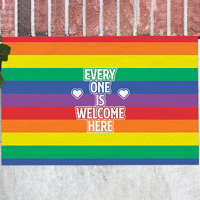 Alternative view of Everyone Is Welcome Here Rainbow Entrance Indoor Outdoor Doormat - Indoor Outdoor Decorative Doormat