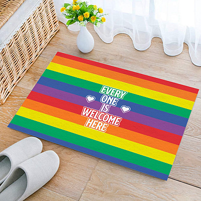 Everyone Is Welcome Here Rainbow Entrance Indoor Outdoor Doormat - Indoor Outdoor Decorative Doormat