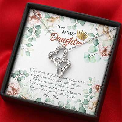 To My Badass Daughter When It's Too Hard To Look Back Double Hearts Necklace - Daughter Gifts From Mom