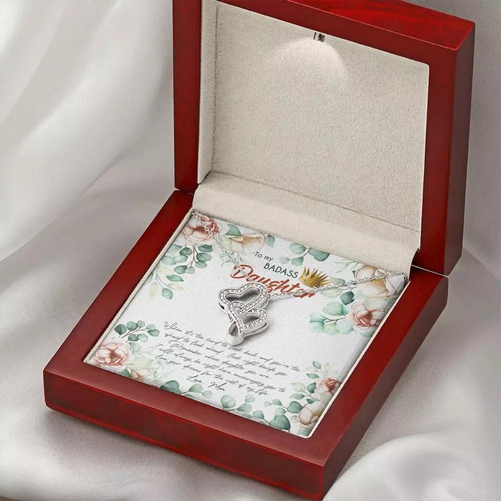 To My Badass Daughter When It's Too Hard To Look Back Double Hearts Necklace - Daughter Gifts From Mom To My Badass Daughter When It's Too Hard To Look Back Double Hearts Necklace - Daughter Gifts From Mom