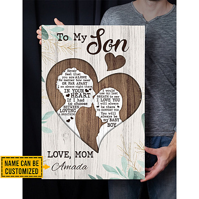 Alternative view of Personalized From Mom To My Son Never Feel That You Are Alone Wrapped Framed Canvas Prints - Unframed Poster