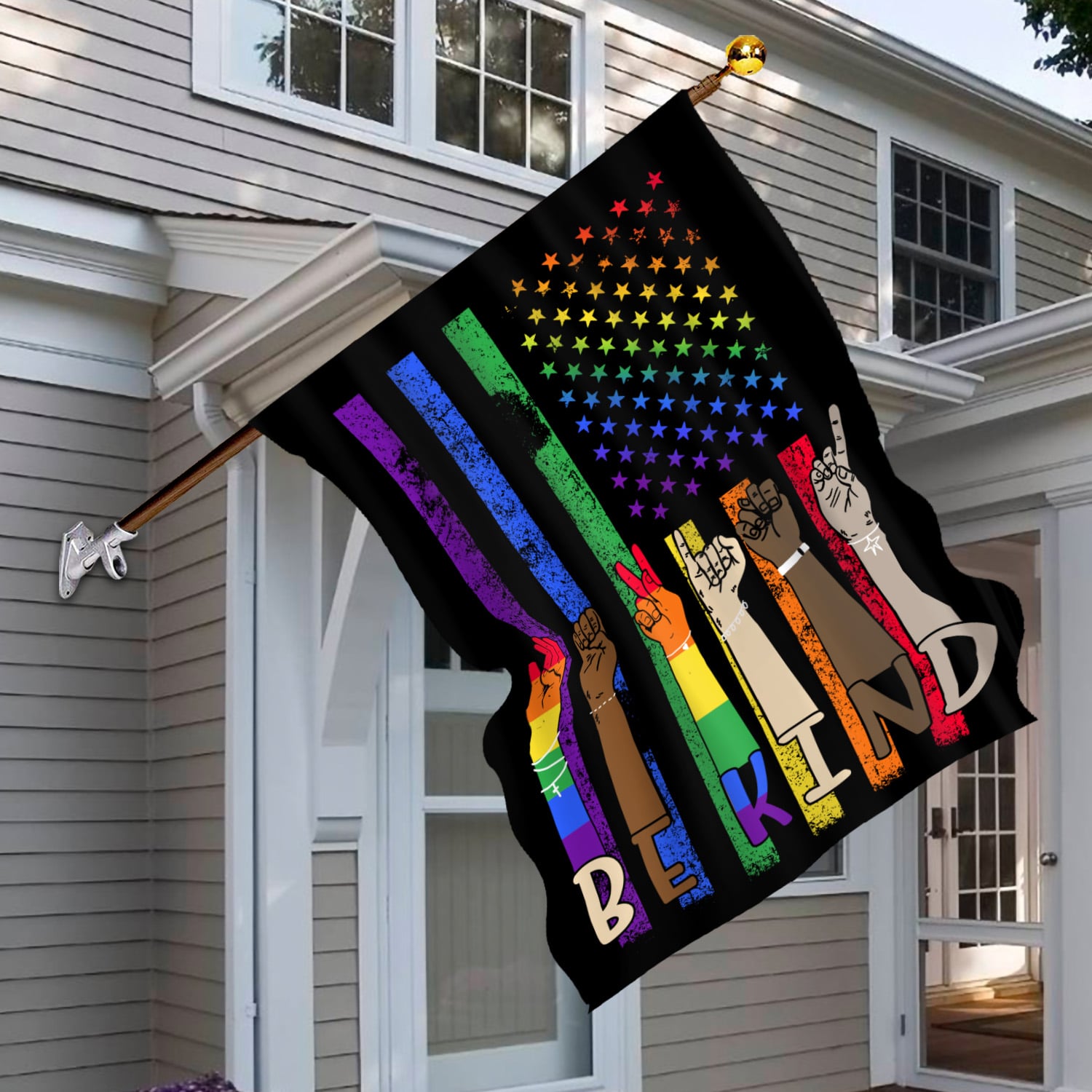 3VT. Be Kind LGBT Flag (6) House Flag Mockup 6