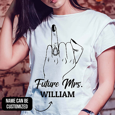 Personalized Future Mrs T-Shirt - Cute Custom Ring Finger Bridal Wedding Bachelorette Short Sleeve Shirt