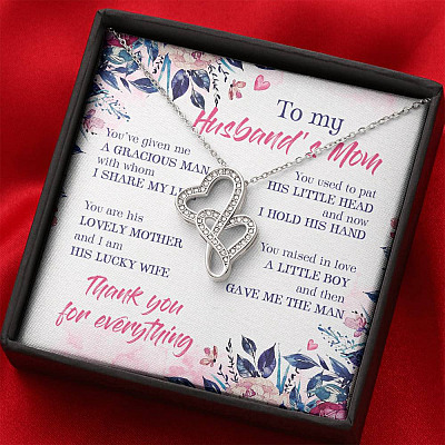 To My Husband's Mom Thank You For Everything Double Hearts Necklace - Jewelry Gift For Mother In Law