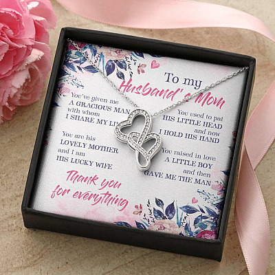 To My Husband's Mom Thank You For Everything Double Hearts Necklace - Jewelry Gift For Mother In Law