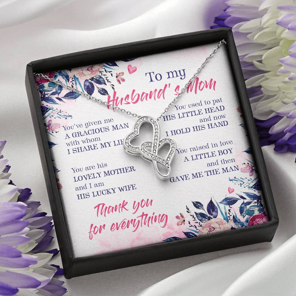 To My Husband's Mom Thank You For Everything Double Hearts Necklace - Jewelry Gift For Mother In Law