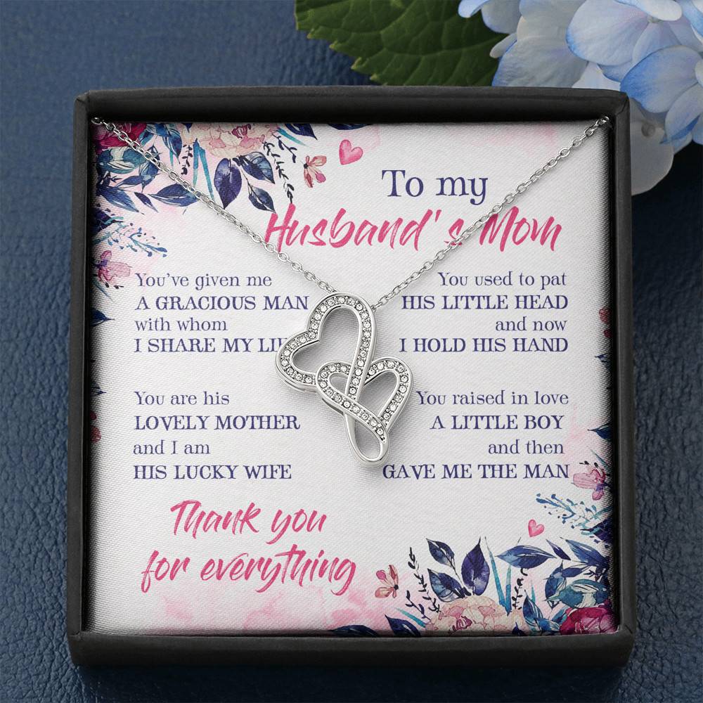 To My Husband's Mom Thank You For Everything Double Hearts Necklace - Jewelry Gift For Mother In Law