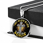 Cross I Don't Believe in Luck I Believe in Jesus Christian Circle Pendant Necklace