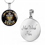 Cross I Don't Believe in Luck I Believe in Jesus Christian Circle Pendant Necklace