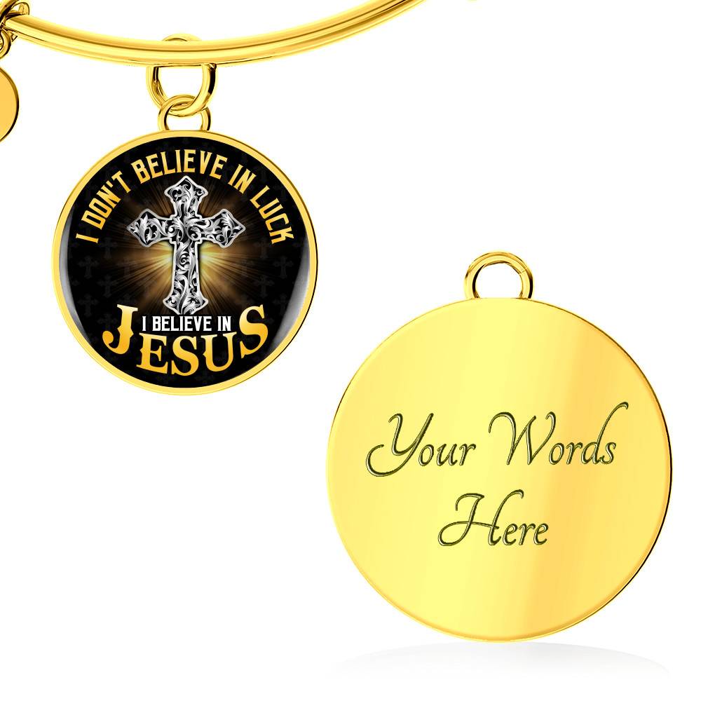 Cross I Don't Believe in Luck I Believe in Jesus Christian Circle Pendant Necklace