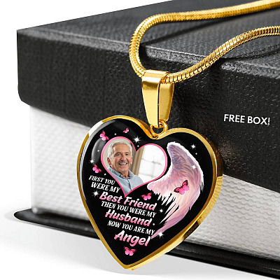 Personalized Photo First You Were My Best Friend Now You Are My Angel Heart Pendant Necklace - Memorial Customized Necklace