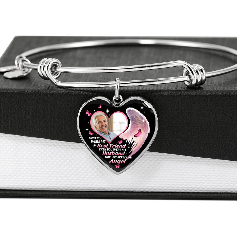 Personalized Photo First You Were My Best Friend Now You Are My Angel Heart Pendant Necklace - Memorial Customized Necklace