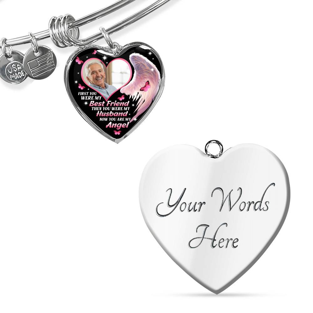 Personalized Photo First You Were My Best Friend Now You Are My Angel Heart Pendant Necklace - Memorial Customized Necklace