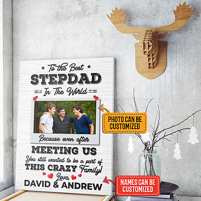Personalized Photo To The Best Stepdad In The World Framed Canvas - Unframed Poster - Custom Photo Gift For Stepdad