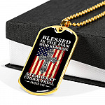 Blessed Is the Man Who Remains Steadfast Under Trial American Flag Cross Dog Tag Pendant Necklace