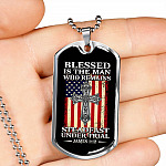 Blessed Is the Man Who Remains Steadfast Under Trial American Flag Cross Dog Tag Pendant Necklace