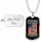 Blessed Is the Man Who Remains Steadfast Under Trial American Flag Cross Dog Tag Pendant Necklace