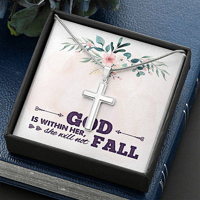 God is Within Her She Will Not Fall Cross Pendant Necklace