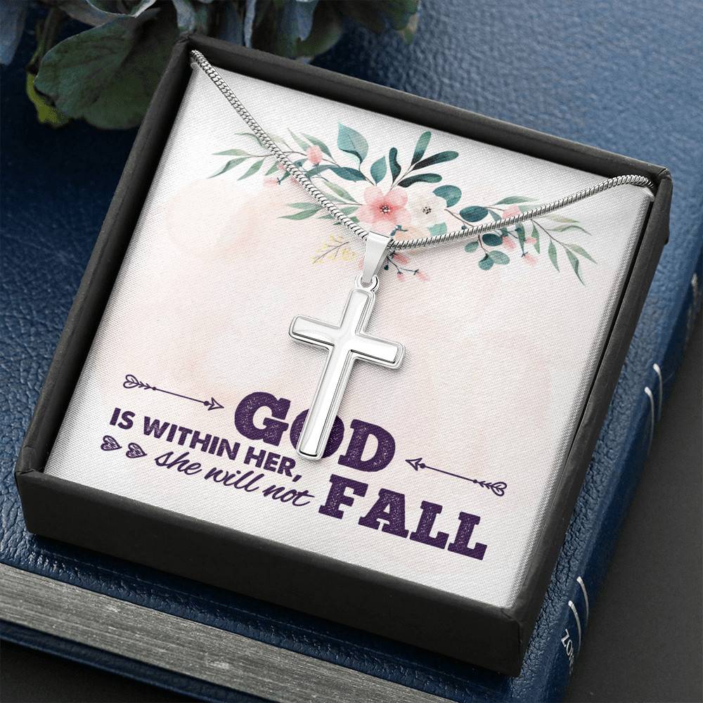 God is Within Her She Will Not Fall Cross Pendant Necklace