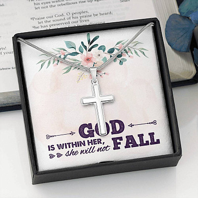 God is Within Her She Will Not Fall Cross Pendant Necklace