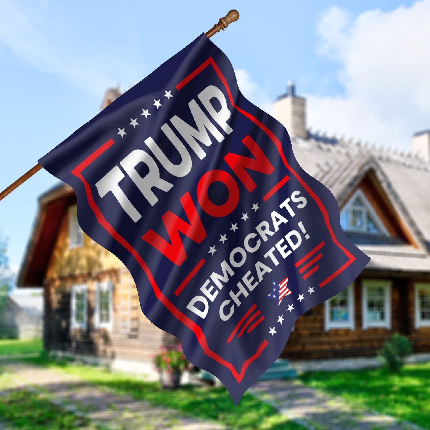 2O. Trump Won FLAG (4) House Flag Mockup 5