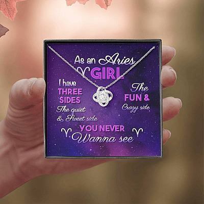 As an Aries Girl I Have Three Sides the Quite and The Sweet Side Love Knot Pendant Necklace