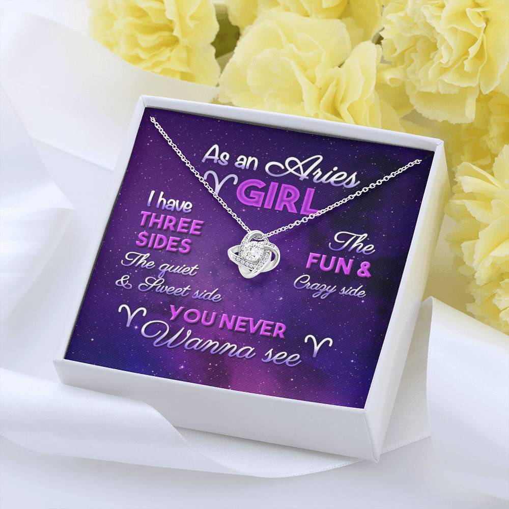 As an Aries Girl I Have Three Sides the Quite and The Sweet Side Love Knot Pendant Necklace