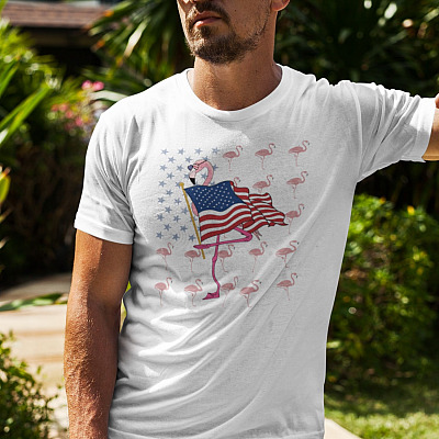 Alternative view of Flamingo American Flag T-Shirt - Flamingo 4th Of July Shirt