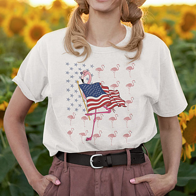 Flamingo American Flag T-Shirt - Flamingo 4th Of July Shirt