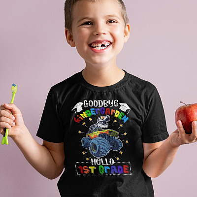 Alternative view of Dinosaur Goodbye Kindergarten Hello 1ST Grade T-Shirt - Youth Tee - Goodbye Kindergarten Shirt
