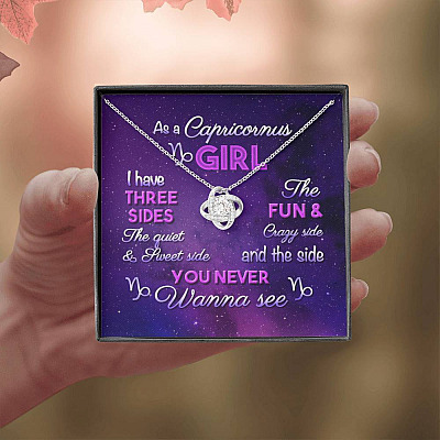 As a Capricornus Girl I Have Three Sides the Quite and The Sweet Side Love Knot Pendant Necklace