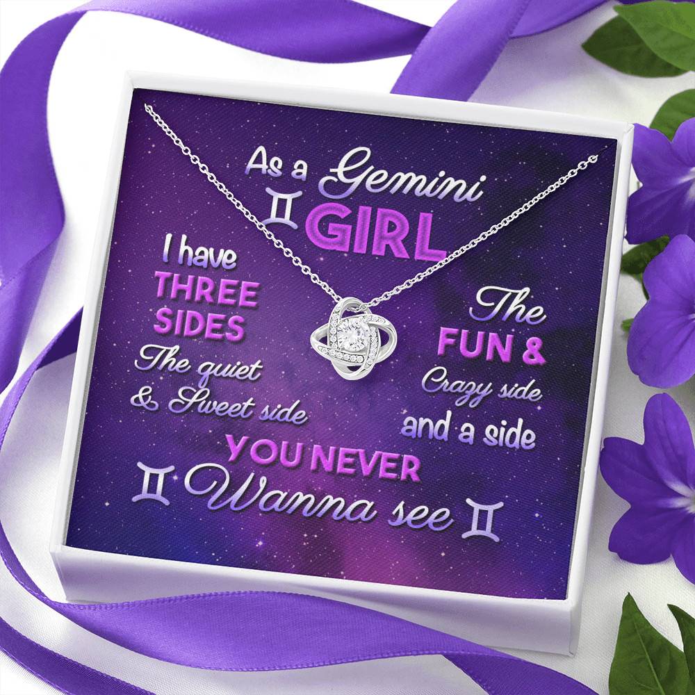 As a Gemini Girl I Have Three Sides the Quite and The Sweet Side Love Knot Pendant Necklace