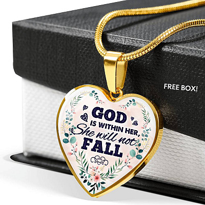 God is Within Her She Will Not Fall Heart Pendant Necklace