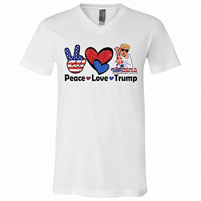 Peace Trump t, White, V-Neck T-Shirt