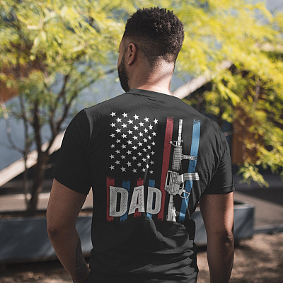 Alternative view of Dad Gun American Flag Print On Back Only T-Shirt