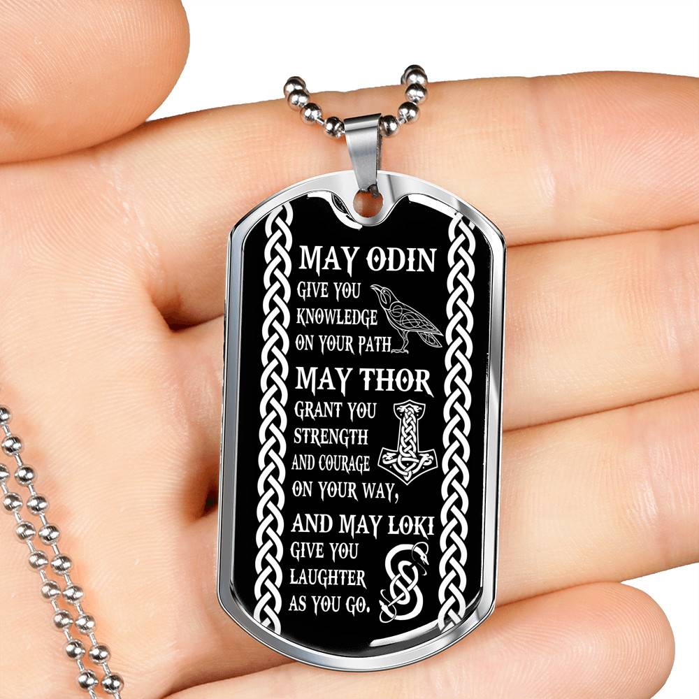 May Odin Give Me Knowledge On My Path Dog Tag Pendant Necklace - Nordic Vikings Necklace - Viking Gifts