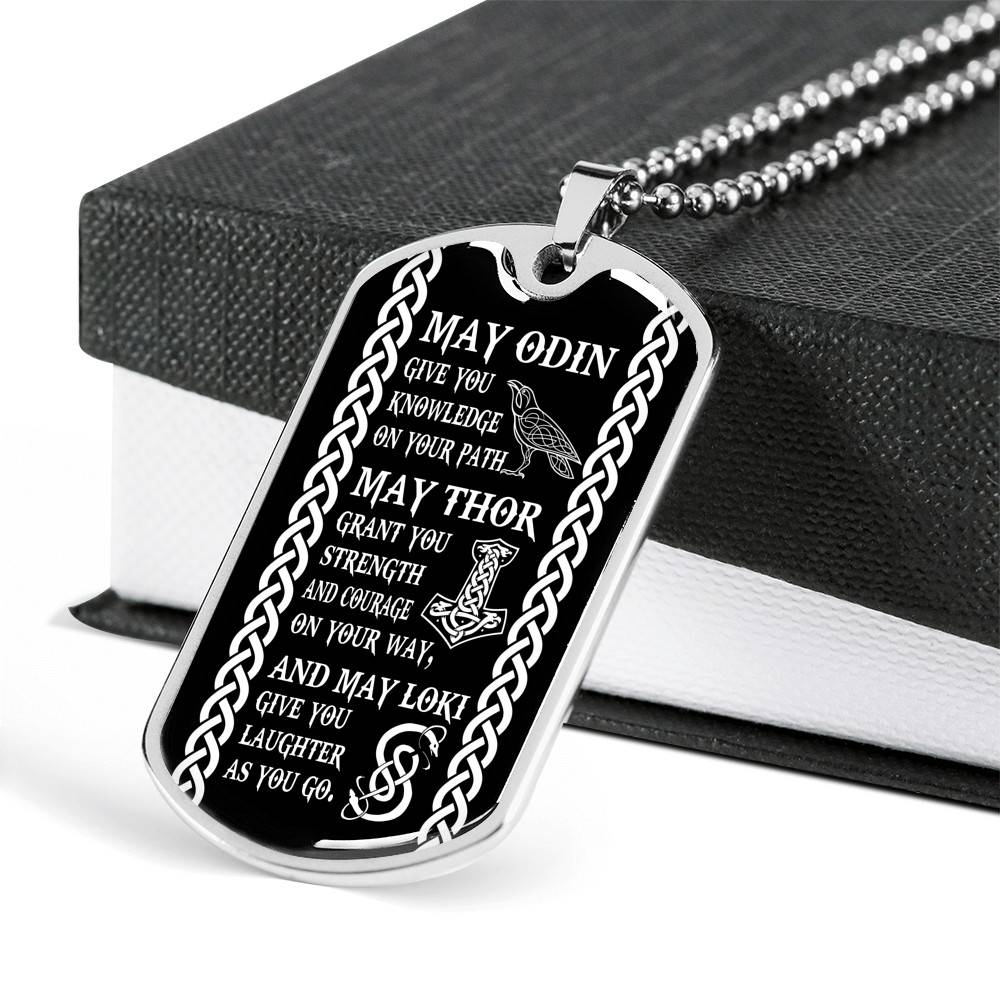 May Odin Give Me Knowledge On My Path Dog Tag Pendant Necklace - Nordic Vikings Necklace - Viking Gifts
