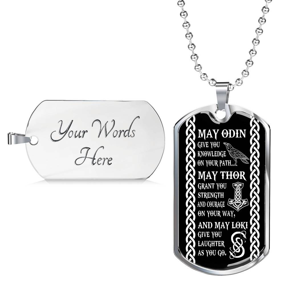 May Odin Give Me Knowledge On My Path Dog Tag Pendant Necklace - Nordic Vikings Necklace - Viking Gifts