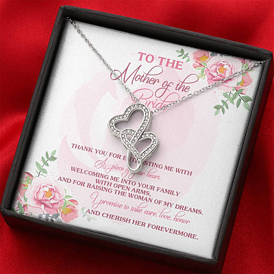 To The Mother Of The Bride Thank You For Entrusting Me Double Hearts Necklace - Mother In Law Gift From Groom