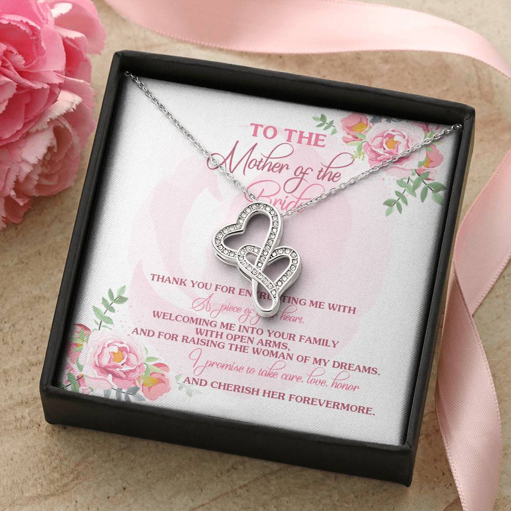 To The Mother Of The Bride Thank You For Entrusting Me Double Hearts Necklace - Mother In Law Gift From Groom