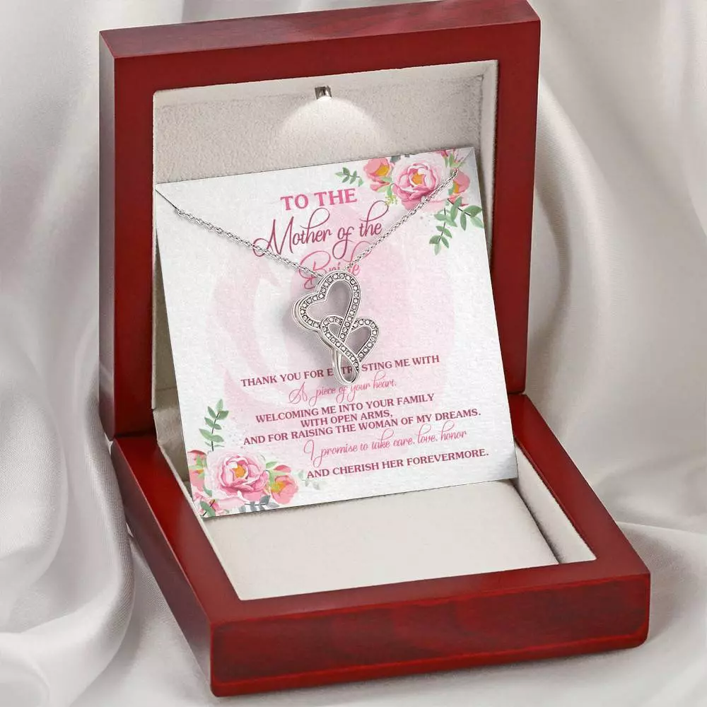 To The Mother Of The Bride Thank You For Entrusting Me Double Hearts Necklace - Mother In Law Gift From Groom