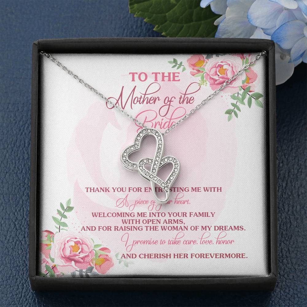 To The Mother Of The Bride Thank You For Entrusting Me Double Hearts Necklace - Mother In Law Gift From Groom