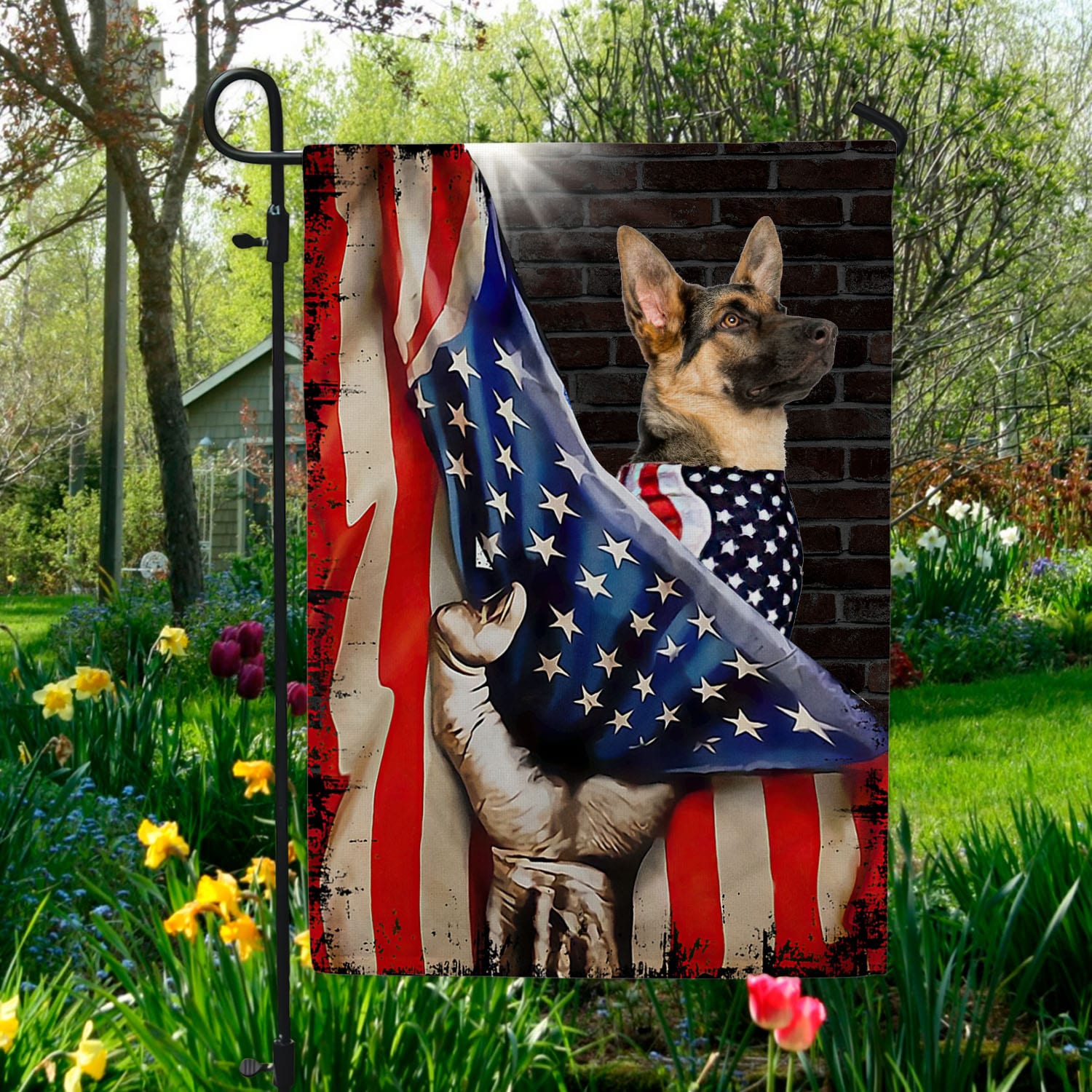 4O. American Dog-Sample Design Garden Flag Mockup 5