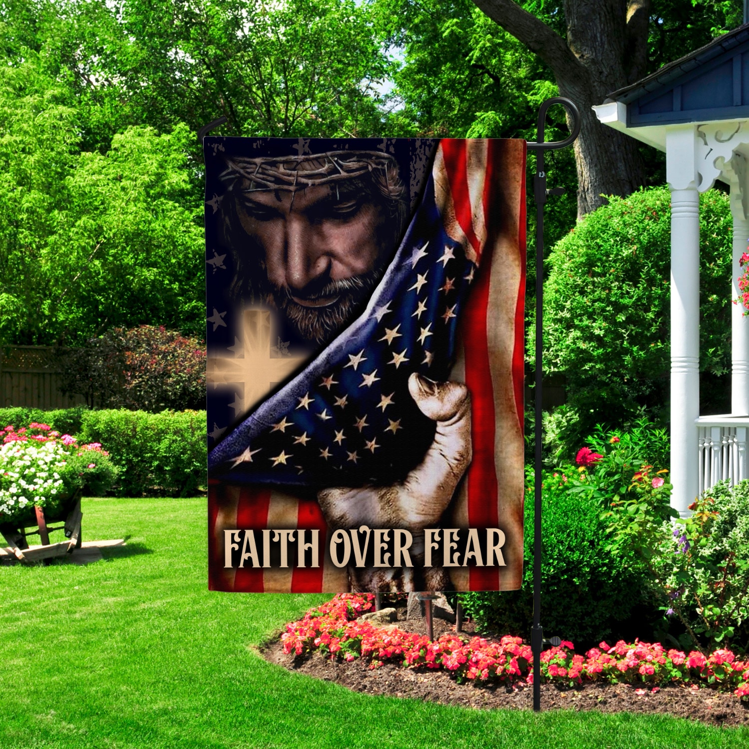 2HP. Faith Over Fear FLAG (5) Garden Flag Mockup 2