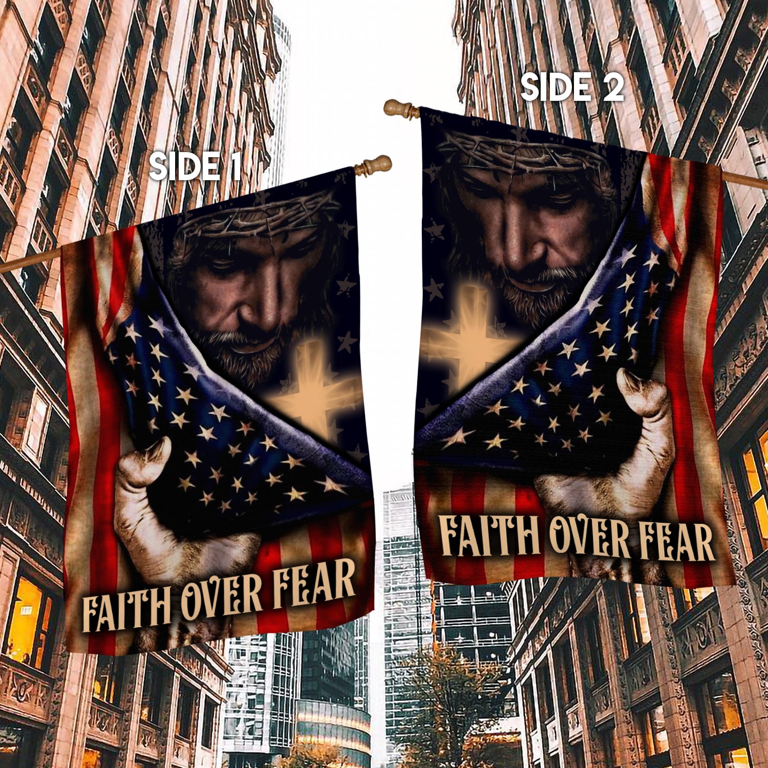 2HP. Faith Over Fear FLAG House Flag Mockup 2 Side-1