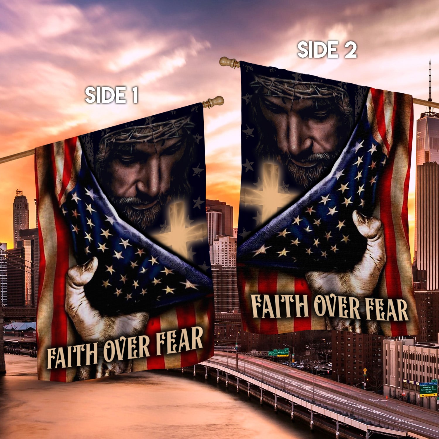 2HP. Faith Over Fear FLAG House Flag Mockup 2 Side-2