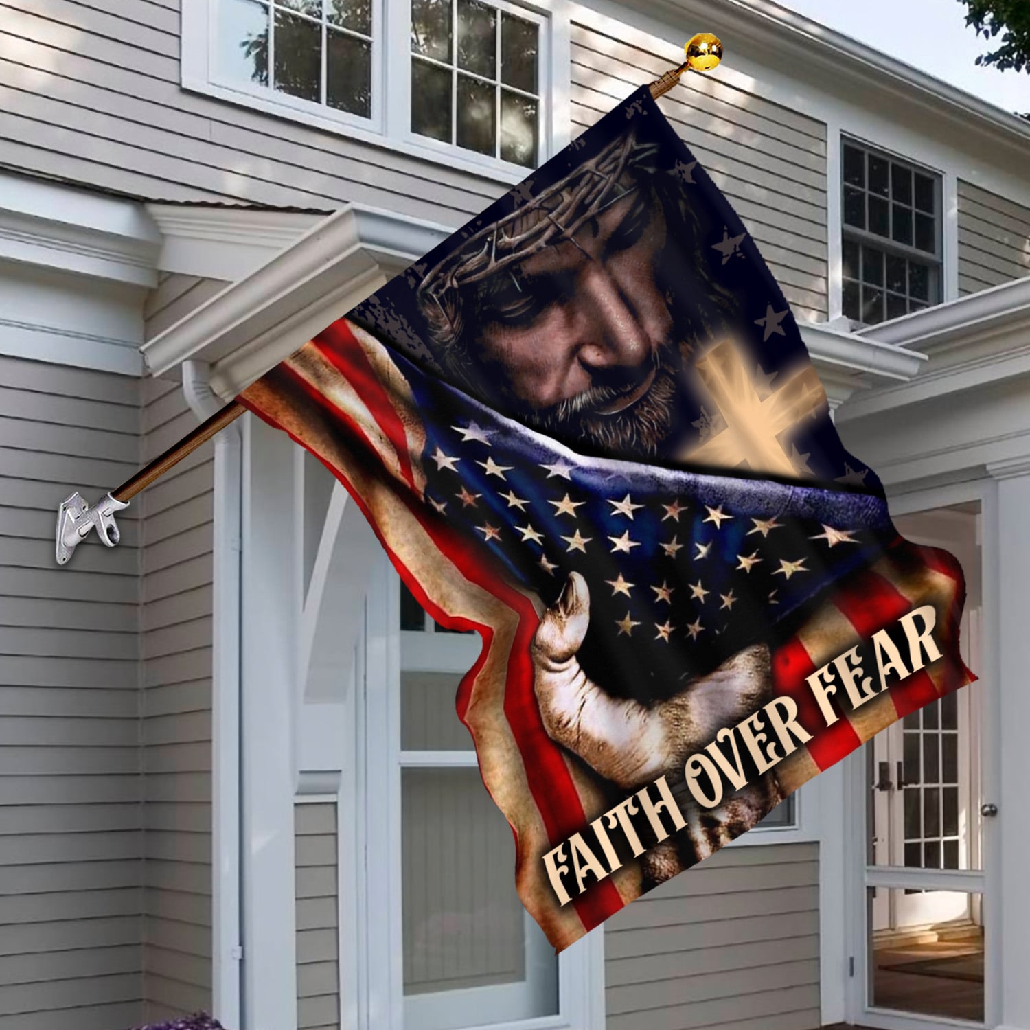 2HP. Faith Over Fear FLAG House Flag Mockup 6