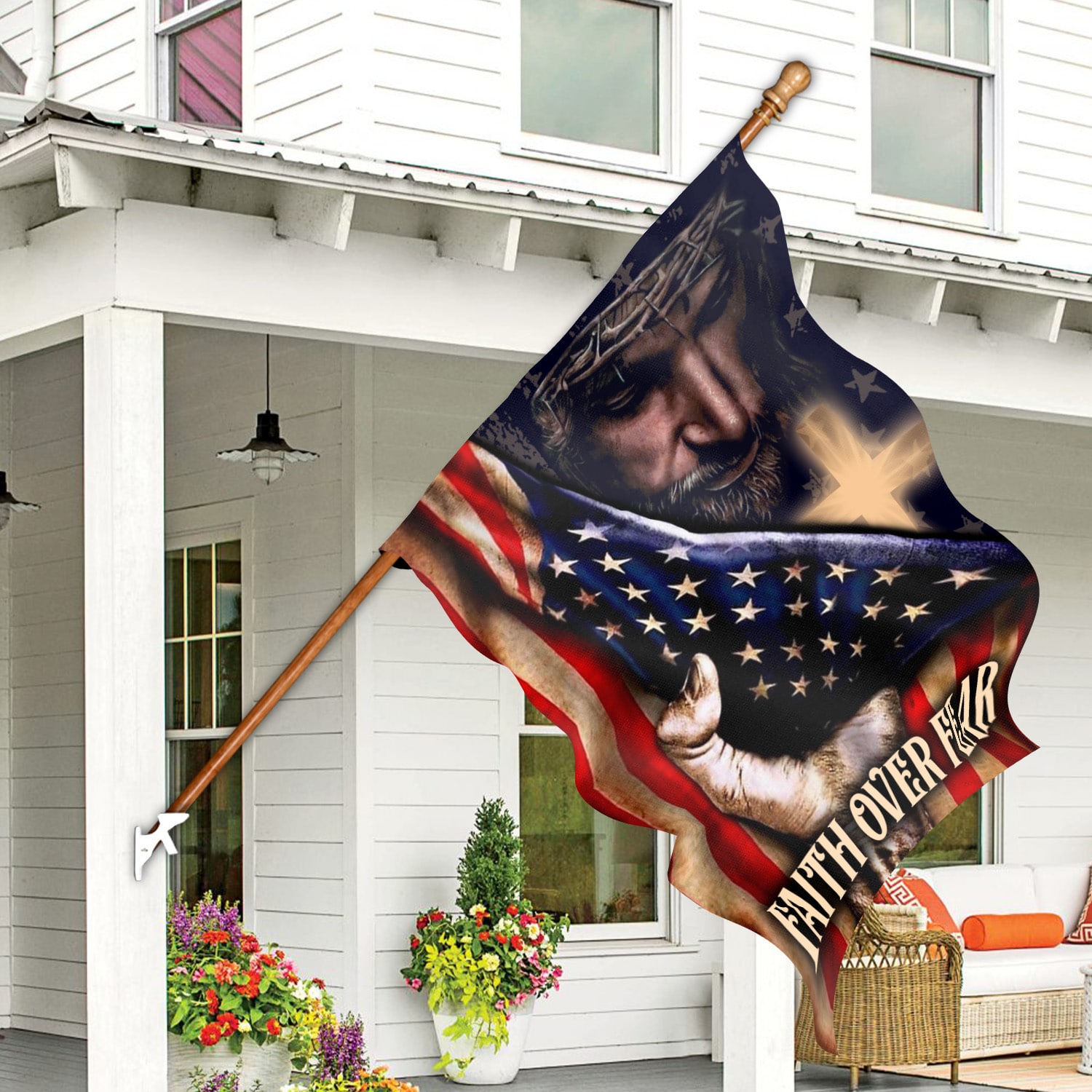 2HP. Faith Over Fear FLAG House Flag Mockup 7