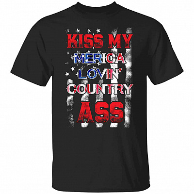 Kiss My Merica Lovin' Country Ac T-Shirt, Black, Unisex T-Shirt